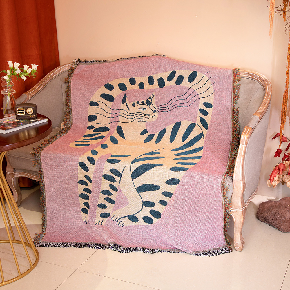 Boho Throw Blanket Fringe - Manta con patrón de gato y