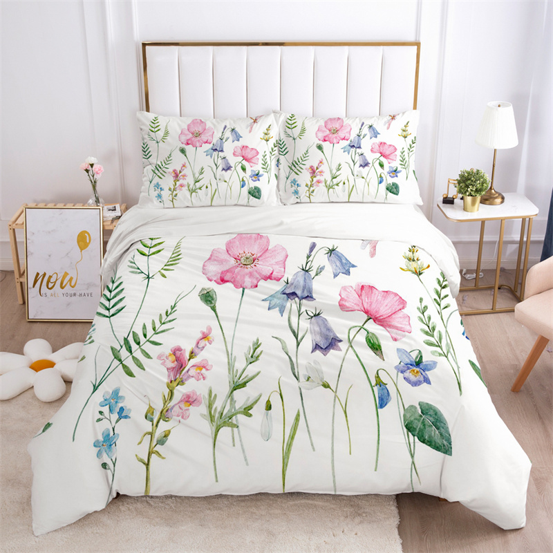 Aesthetic Floral Duvet Cover - Juego de cama de hojas florales,