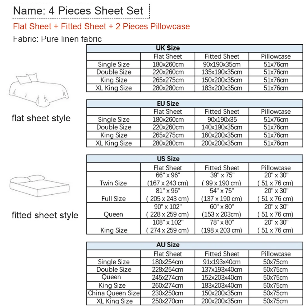 Juego de sábanas 100% Lino pur - Fitted Bed Sheets Deep Pocket reseña y precio